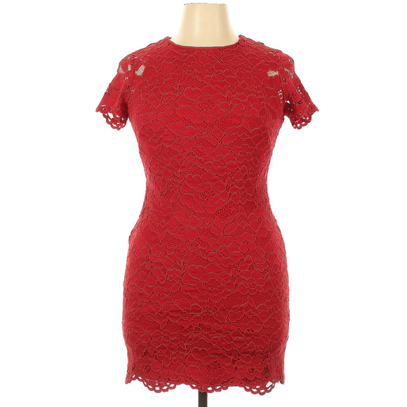 Lauren Ralph Lauren Red Cocktail Dress Floral Lace Preppy Black Label Sz L - Picture 1 of 6